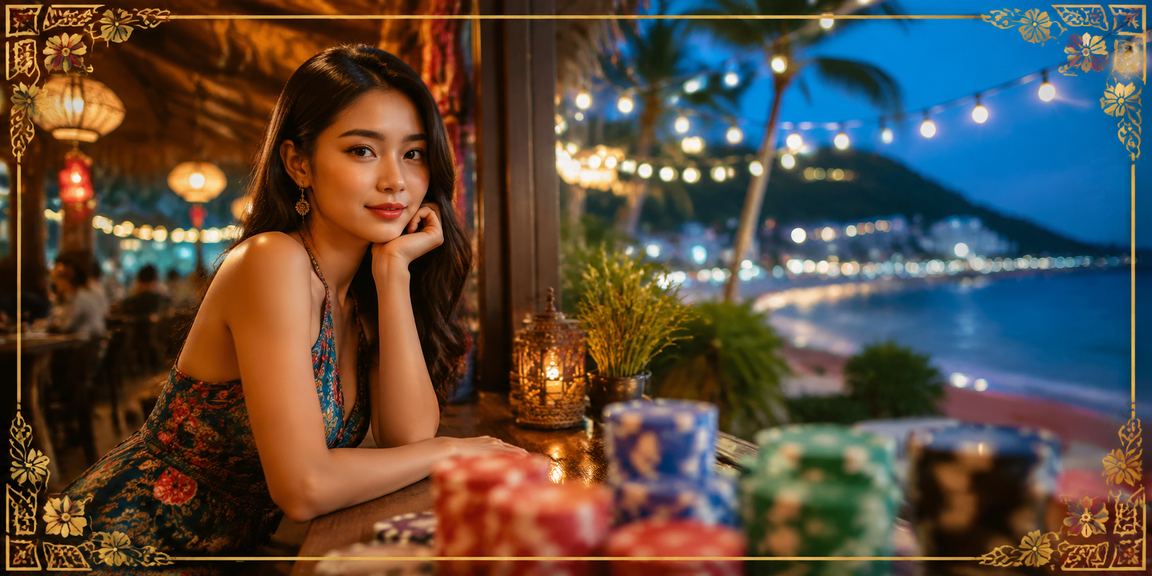 Người dùng tra cứu chính sách bảo mật tại Phú Quốc trong khung cảnh resort